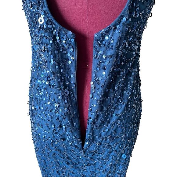 Adrianna Papell Cut Out Back Maxi Blue Sequined Dress size 10 - Picture 10 of 12